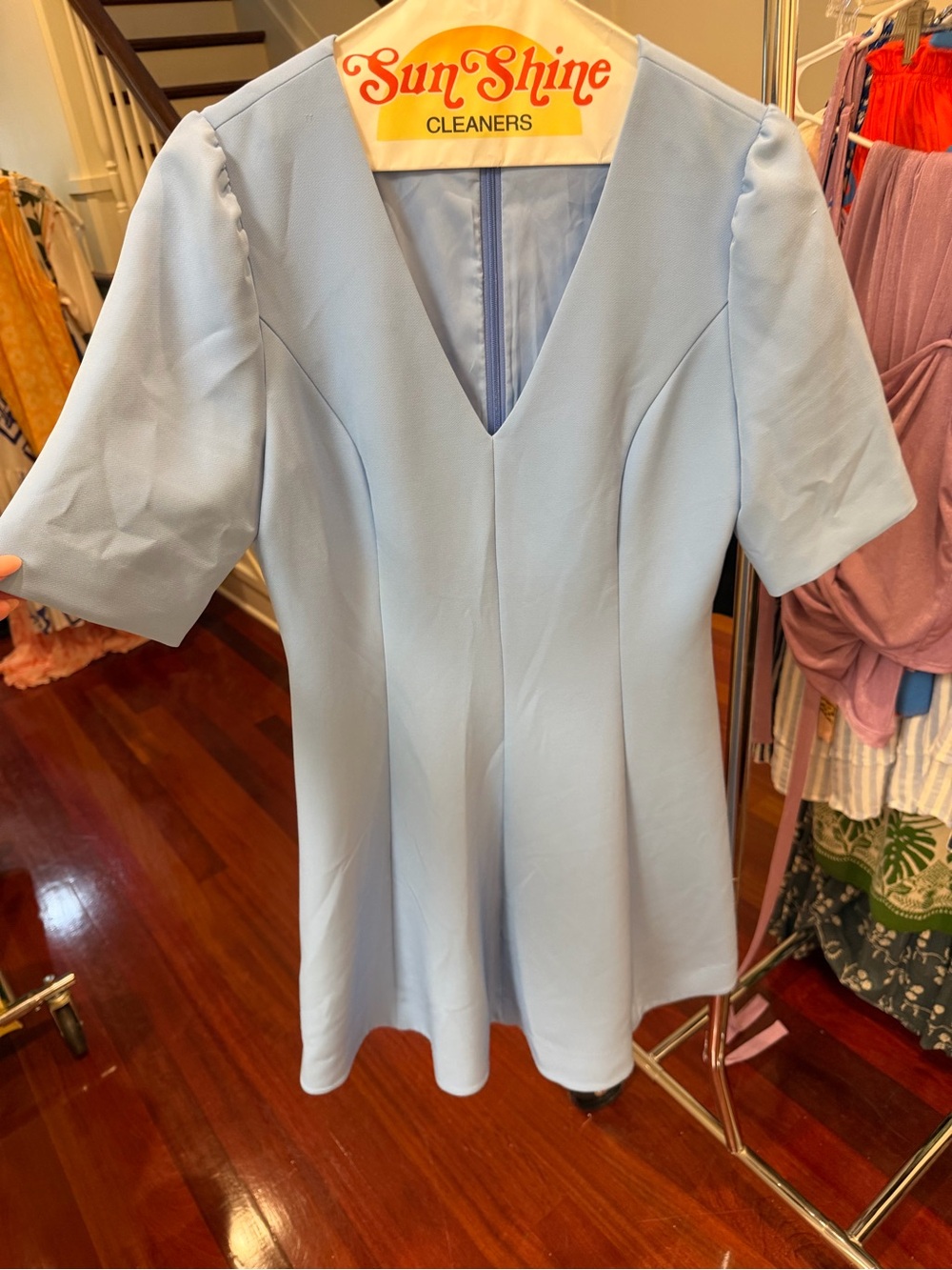 Light Blue Mini Dress with V-Neck